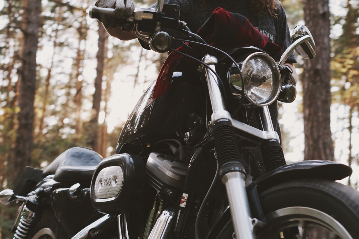 A motorcycle in a forest